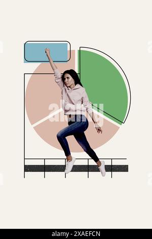 Immagine collage verticale infografica su giovani donne supereroi risultati infografica persistente e determinata ispirazione Foto Stock