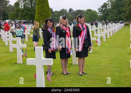Colleville Sur Mer, Francia. 6 giugno 2024. Illustrazione delle tombe del cimitero e memoriale americano della Normandia dopo la cerimonia degli Stati Uniti in occasione del 80° anniversario dello sbarco alleato del D-Day della seconda guerra mondiale in Normandia, a Colleville-sur-Mer, in Francia, il 6 giugno 2024. Foto di Ammar Abd Rabbo/ABACAPRESS. COM credito: Abaca Press/Alamy Live News Foto Stock