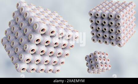 il rendering 3d dei cubosomi è costituito da nanostrutture cristalline liquide formate dalla fase cubica dei lipidi Foto Stock