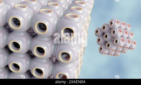 il rendering 3d dei cubosomi è costituito da nanostrutture cristalline liquide formate dalla fase cubica dei lipidi Foto Stock