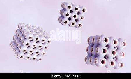 il rendering 3d dei cubosomi è costituito da nanostrutture cristalline liquide formate dalla fase cubica dei lipidi Foto Stock