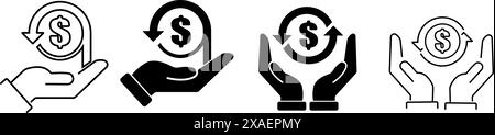 Icone cashback impostate. Simbolo di rimborso denaro. Illustrazione Vettoriale