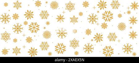 Sfondo vettoriale natalizio con fiocchi di neve dorati e stelle su sfondo isolato. Vettore Illustrazione Vettoriale