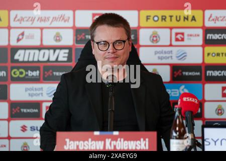 Cracovia, Polonia. 5 giugno 2024. Jaroslaw Krolewski di Wisla Krakow visto in una conferenza stampa durante la presentazione del nuovo allenatore di Wisla Krakow allo Stadio Municipale di Cracovia. Credito: SOPA Images Limited/Alamy Live News Foto Stock