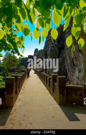 2022-05-09 ponte di bastei in svizzera sassone. Parco nazionale svizzera sassone, Germania Foto Stock