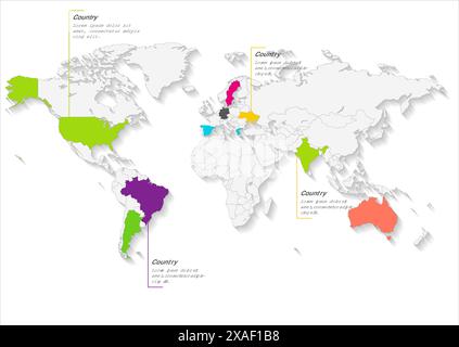 Infografica sulla mappa vettoriale del mondo. Illustrazione Vettoriale