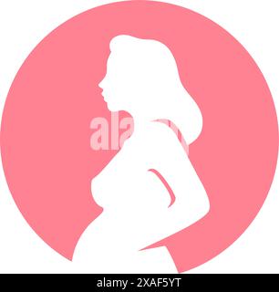 Gravidanza maternità femminile cura assistenza sanitaria prenatale controllare rosa silhouette vintage icona vettoriale immagine piatta. Donna ginecologia incinta salute chi Illustrazione Vettoriale