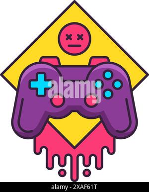 Gioco gioco gioco intrattenimento videogiochi divertimento tecnologia digitale gamepad contorno icona vettoriale illustrazione. Maglietta con logo cyberspace gamer team print desig Illustrazione Vettoriale