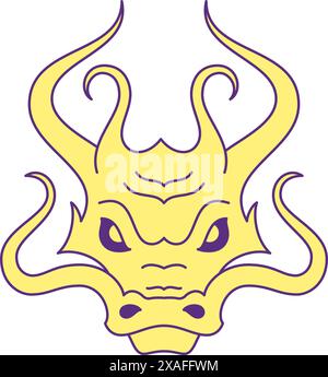 Testa di drago cinese, personaggio cartoni animati della cultura asiatica orientale y2k, icona stile gotico, illustrazione piatta. Fantasia mitologia giallo rettile antico Illustrazione Vettoriale
