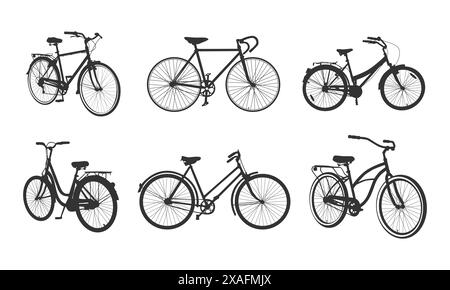 Silhouette per bicicletta vintage, silhouette per bicicletta classica, bicicletta classica, bicicletta Vintage, vecchia silhouette per bicicletta. Illustrazione Vettoriale