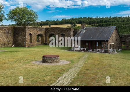 Burg-Reuland, Belgio orientale - Belgio - 08 04 2020 cortile interno delle rovine del castello Foto Stock