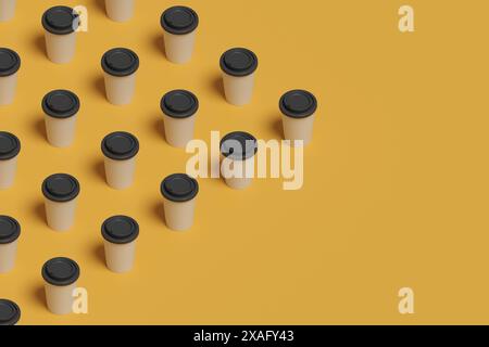 Tazza di caffè di carta monouso. Ripetizione isometrica. illustrazione 3d. Foto Stock