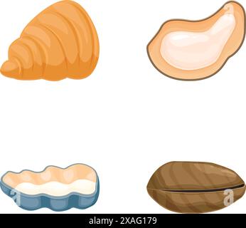 Illustrazione vettoriale di croissant, anacardi, crostata d'uovo e chicco di caffè Illustrazione Vettoriale