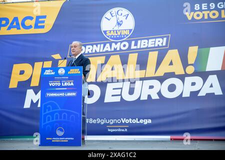 Roma, Italia. 6 giugno 2024. LORENZO CESA durante la manifestazione politica per la chiusura della campagna elettorale per le elezioni europee del partito Lega a Roma. (Credit Image: © Marcello Valeri/ZUMA Press Wire) SOLO PER USO EDITORIALE! Non per USO commerciale! Foto Stock