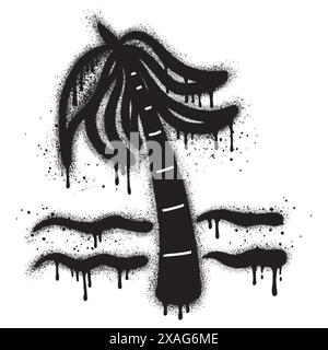 Icona estiva Graffiti verniciati a spruzzo con palma isolata su sfondo bianco. Illustrazione Vettoriale