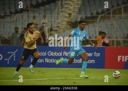 Kolkata, India. 6 giugno 2024. Partita di qualificazione per la Coppa del mondo FIFA 2026 Asia tra India e Kuwait al Salt Lake Stadium di Kolkata il 6 giugno 2024. (Foto di Dipa Chakraborty/Pacific Press) credito: Pacific Press Media Production Corp./Alamy Live News Foto Stock