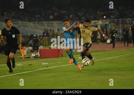 Kolkata, India. 6 giugno 2024. Partita di qualificazione per la Coppa del mondo FIFA 2026 Asia tra India e Kuwait al Salt Lake Stadium di Kolkata il 6 giugno 2024. (Credit Image: © Dipa Chakraborty/Pacific Press via ZUMA Press Wire) SOLO PER USO EDITORIALE! Non per USO commerciale! Foto Stock