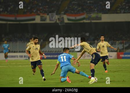 Kolkata, India. 6 giugno 2024. Partita di qualificazione per la Coppa del mondo FIFA 2026 Asia tra India e Kuwait al Salt Lake Stadium di Kolkata il 6 giugno 2024. (Credit Image: © Dipa Chakraborty/Pacific Press via ZUMA Press Wire) SOLO PER USO EDITORIALE! Non per USO commerciale! Foto Stock