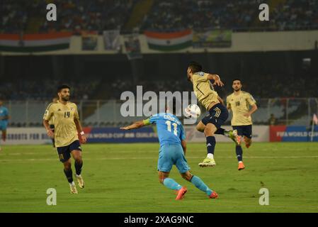 Kolkata, India. 6 giugno 2024. Partita di qualificazione per la Coppa del mondo FIFA 2026 Asia tra India e Kuwait al Salt Lake Stadium di Kolkata il 6 giugno 2024. (Credit Image: © Dipa Chakraborty/Pacific Press via ZUMA Press Wire) SOLO PER USO EDITORIALE! Non per USO commerciale! Foto Stock