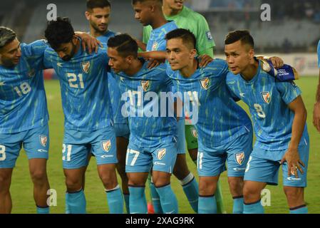 Kolkata, India. 6 giugno 2024. Partita di qualificazione per la Coppa del mondo FIFA 2026 Asia tra India e Kuwait al Salt Lake Stadium di Kolkata il 6 giugno 2024. (Credit Image: © Dipa Chakraborty/Pacific Press via ZUMA Press Wire) SOLO PER USO EDITORIALE! Non per USO commerciale! Foto Stock