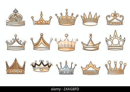 icone a corona disegnate Illustrazione Vettoriale