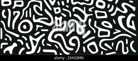 un motivo geometrico con vortici in bianco e nero, tratti minimalisti, arte basata sul web, stampa Illustrazione Vettoriale