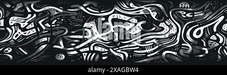 un motivo geometrico con vortici in bianco e nero, tratti minimalisti, arte basata sul web, stampa Illustrazione Vettoriale