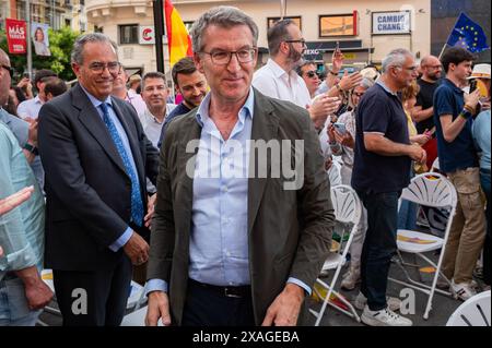 Madrid, Spagna. 6 giugno 2024. Alberto Nunez Feijoo, presidente del PP, visto durante la cerimonia di chiusura della campagna elettorale del Partito Popolare per le elezioni del Parlamento europeo. Credito: SOPA Images Limited/Alamy Live News Foto Stock