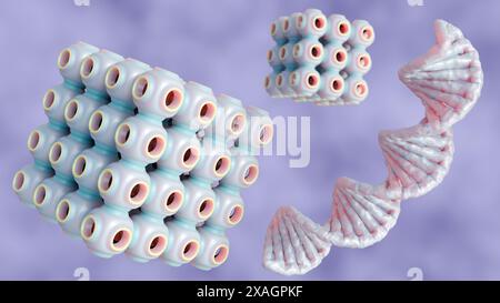 il rendering 3d dei cubosomi è costituito da nanostrutture cristalline liquide formate dalla fase cubica dei lipidi Foto Stock