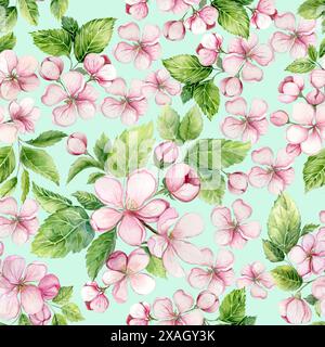 Fiori di ciliegio motivo senza cuciture disegnato a mano in acquerello Foto Stock