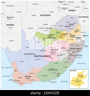 Mappa delle divisioni amministrative del Sudafrica Foto Stock