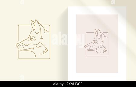 Immagine vettoriale lineare con silhouette a telaio quadrato. Stile minimal con contorno di Wild Fox. Adatto per il logo o la decorazione di poster. Illustrazione Vettoriale