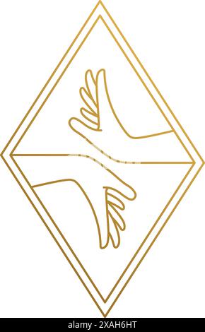 Illustrazione vettoriale minima del modello grafico del contorno di mani gestuali femminili disegnate con linee dorate Illustrazione Vettoriale