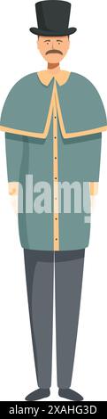 Gentiluomo vittoriano che indossa un cappello e un soprabito in piedi Illustrazione Vettoriale