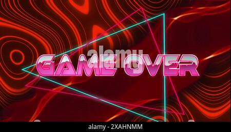 Immagine dell'effetto glitch durante il gioco su banner di testo contro onda digitale rossa su sfondo nero Foto Stock