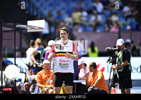 Roma, Italia. 7 giugno 2024. Il belga Philip Milanov nella foto durante l'evento di lancio del disco, ai Campionati europei di atletica leggera di Roma, in Italia, venerdì 07 giugno 2024. I Campionati europei di atletica leggera si svolgono dal 7 al 12 giugno. BELGA PHOTO JASPER JACOBS credito: Belga News Agency/Alamy Live News Foto Stock