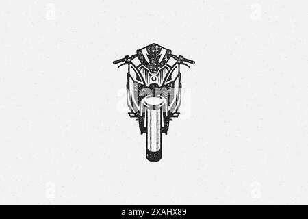 Sport superbike silhouette moto vista frontale disegno a mano inchiostro vettoriale. Moderno emblema per motociclette effetto grunge per poster o. Illustrazione Vettoriale