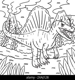 Spinosaurus Dinosaur Coloring Page for Kids Illustrazione Vettoriale