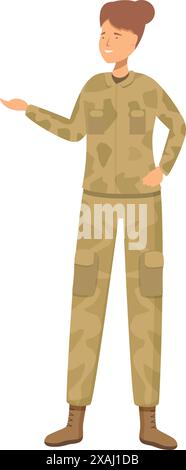 La soldatessa dà istruzioni mentre indossa pantaloni e giacca mimetici Illustrazione Vettoriale