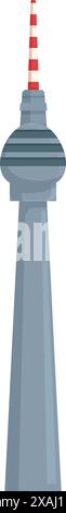 L'iconica torre della televisione di berlino, simbolo della riunificazione e dell'ingegneria tedesca, è raffigurata su uno sfondo bianco incontaminato Illustrazione Vettoriale