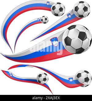 Set bandiera della Slovenia con l'icona del set di palloni da calcio. illustrazione vettoriale Illustrazione Vettoriale