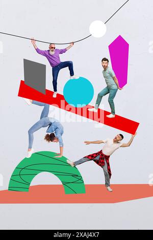 Immagine in collage composito verticale di mini persone isolate su sfondo creativo Foto Stock