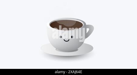 Tazza piena di caffè con un bel viso sorridente - modello di disegno su sfondo largo e chiaro - illustrazione vettoriale Illustrazione Vettoriale