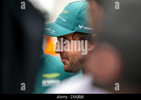 Montreal, Canada, giugno 06, Fernando Alonso, spagnolo gareggia per l'Aston Martin F1. L'allestimento, round 09 del campionato di Formula 1 2024. Crediti: Michael Potts/Alamy Live News Foto Stock