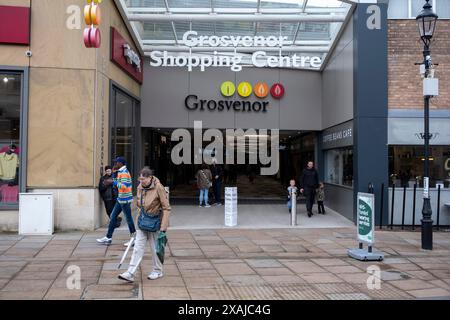 Centro commerciale Grosvenor il 30 maggio 2024 a Macclesfield, Regno Unito. Macclesfield è una città di mercato e parrocchia civile nell'autorità del Cheshire East. Foto Stock