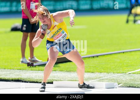 ROMA, ITALIA - 7 GIUGNO: La svedese Sara Lennman gareggia nella Shot Put Women durante la prima giornata dei Campionati europei di atletica leggera - Roma 2024 allo Stadio Olimpico il 7 giugno 2024 a Roma, Italia. (Foto di Joris Verwijst/BSR Agency) Foto Stock