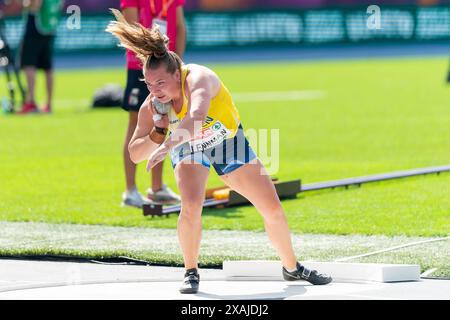 ROMA, ITALIA - 7 GIUGNO: La svedese Sara Lennman gareggia nella Shot Put Women durante la prima giornata dei Campionati europei di atletica leggera - Roma 2024 allo Stadio Olimpico il 7 giugno 2024 a Roma, Italia. (Foto di Joris Verwijst/BSR Agency) Foto Stock