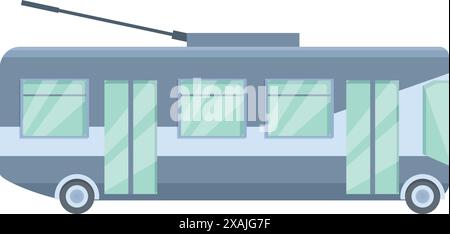 Moderno filobus che si muove sulla strada della città con porte aperte pronte per l'imbarco dei passeggeri Illustrazione Vettoriale