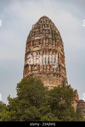 Una foto del prang centrale del Tempio Wat Chaiwatthanaram. Foto Stock