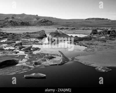 Laguna del ghiacciaio di Jökulsarlon, Islanda Foto Stock